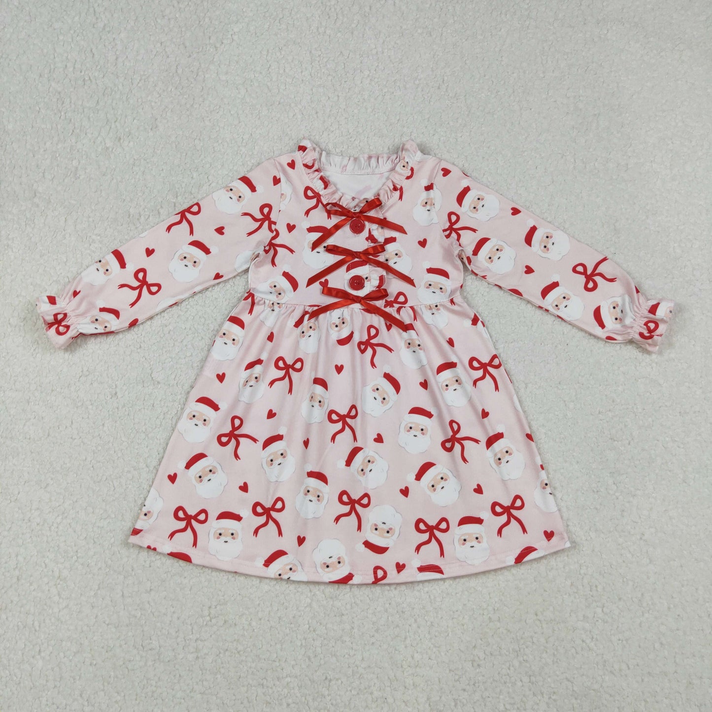 red bow santa print Christmas baby girl dress