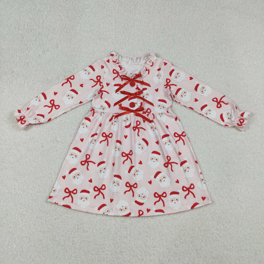 red bow santa print Christmas baby girl dress