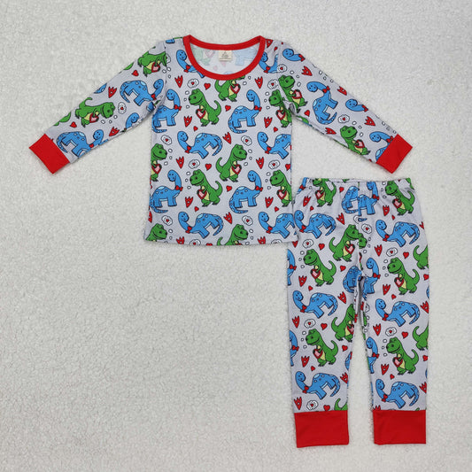 boy long sleeve valentine dinosaur bamboo pajama set