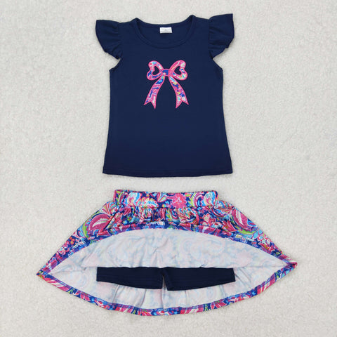 embroidery bow top lilly skort 2pc set