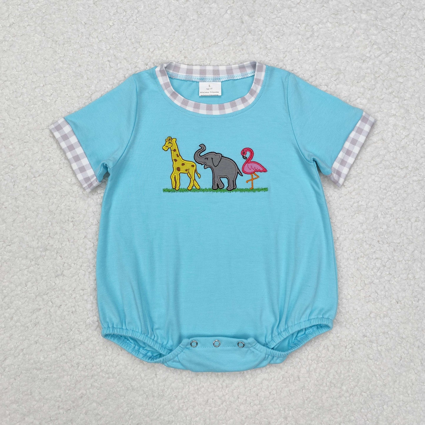 blue zoo animal embroidery baby boy bubble