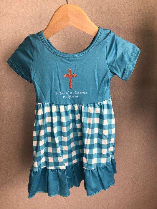 the god of creation knows me by name jesus cross plaid dress kids dresses