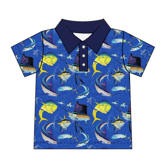 TAT 5-6 weeks MOQ 3  fish print polo t-shirt