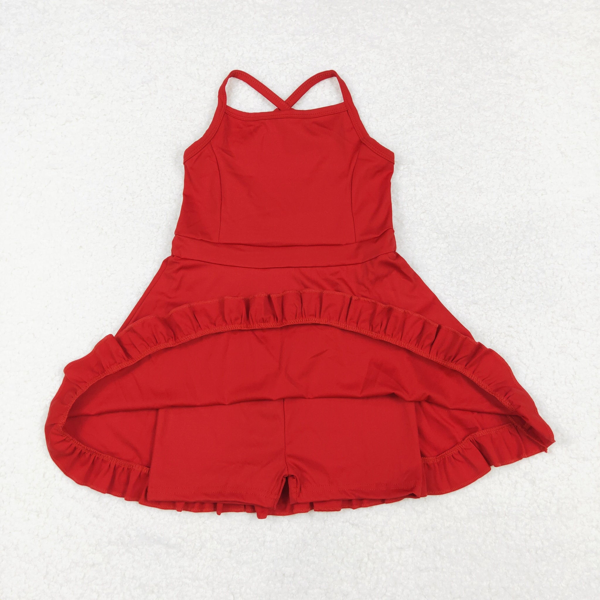 red strap ruffle baby girls summer activewear athletic dress