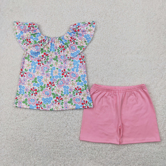 flower top pink shorts set