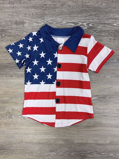 Land of the Free Boys USA Flag Print Button Down Top