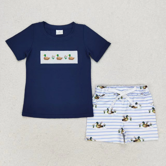 BSSO0225 USA Warehouse Embroidery Duck Shorts Set