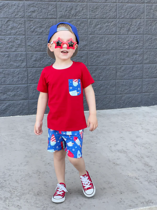 boy's red popsicle july 4th outfit shorts set clothing