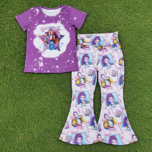 short sleeve kpop bell bottom pants set