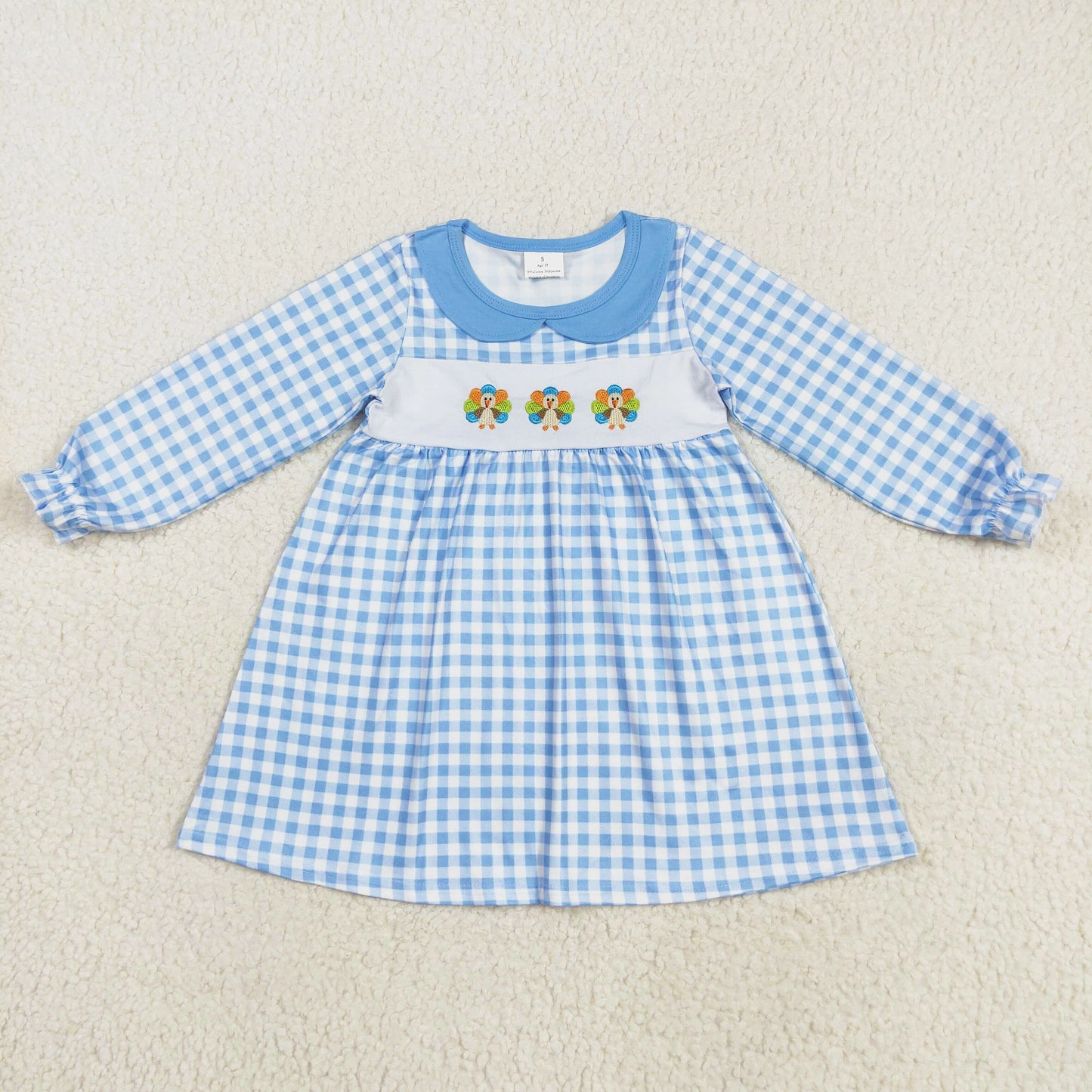 blue plaid turkey embroidery dress