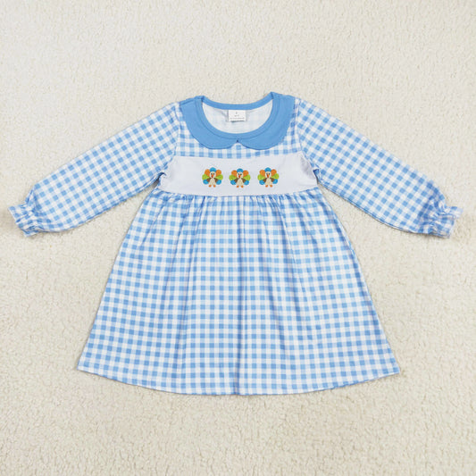 blue plaid turkey embroidery dress