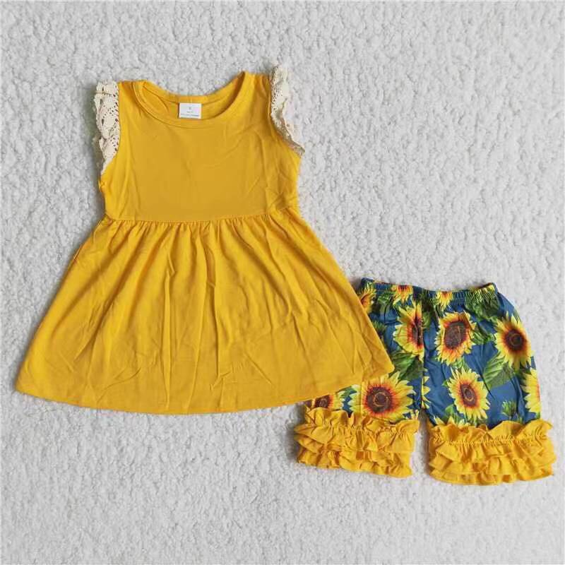 girl’s sunflower shorts set outfit