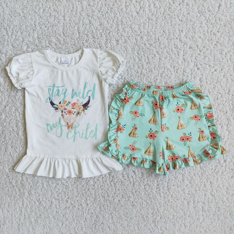 A12-24 stay wild my child camp shorts set baby girl outfit