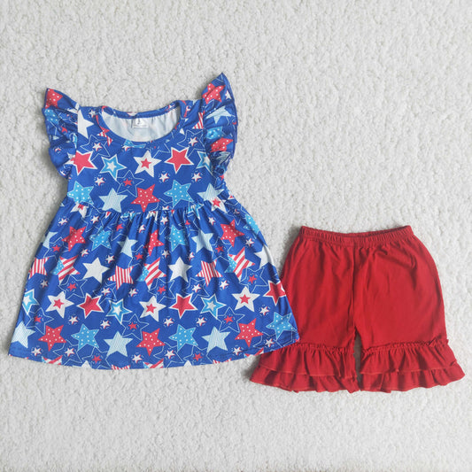 4th of july girl stars shorts set