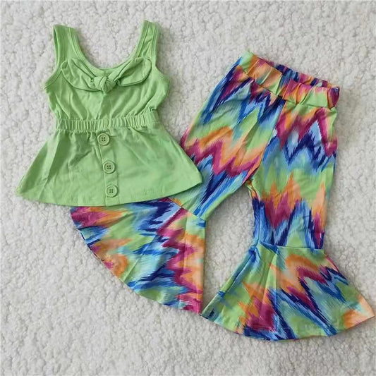 spring green tank top leopar tie dye print bells set
