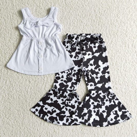 spring white tank top leopar cow print bells set