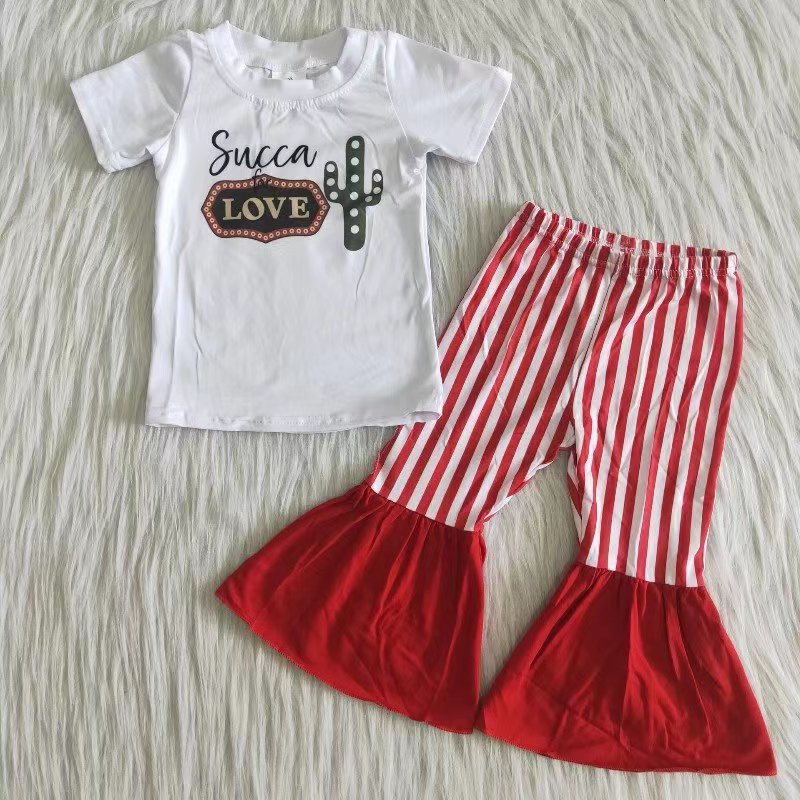 Succa love cactus white shirt red stripe bells set