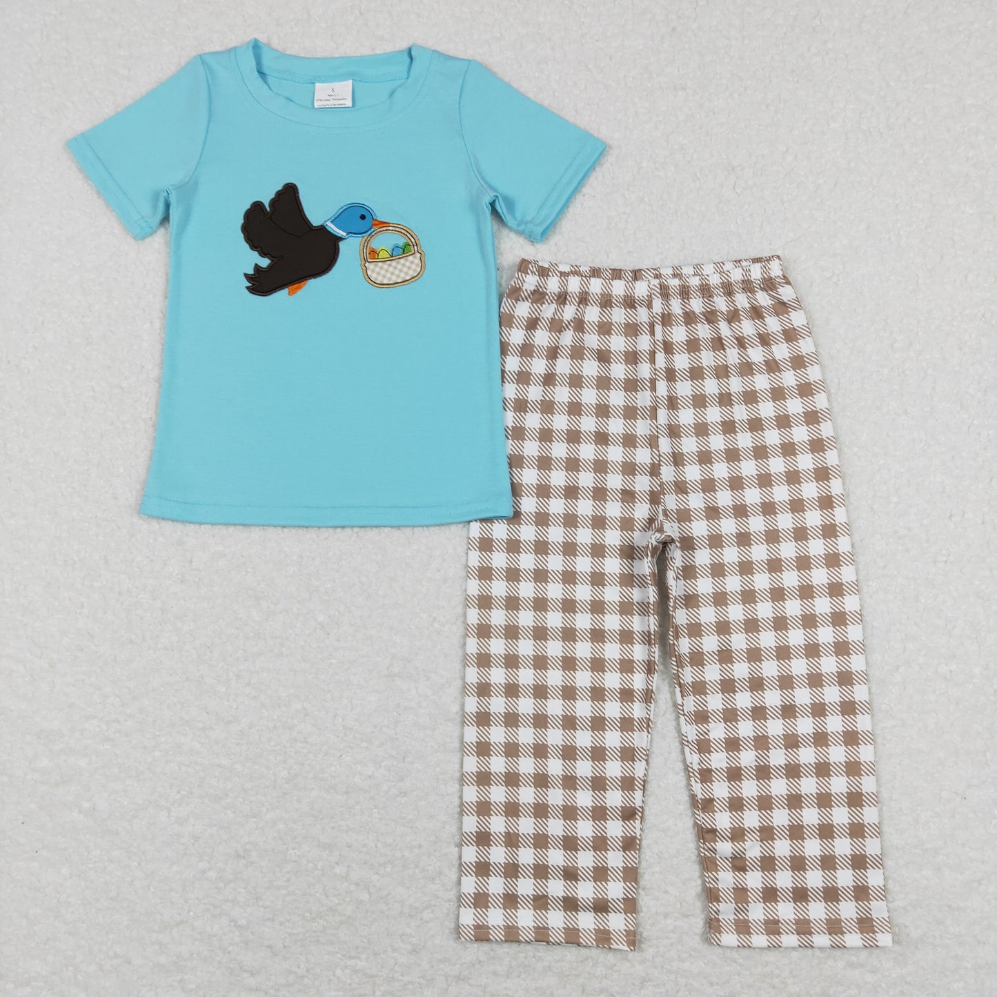 baby boy easter egg basket duck embroidery pants set