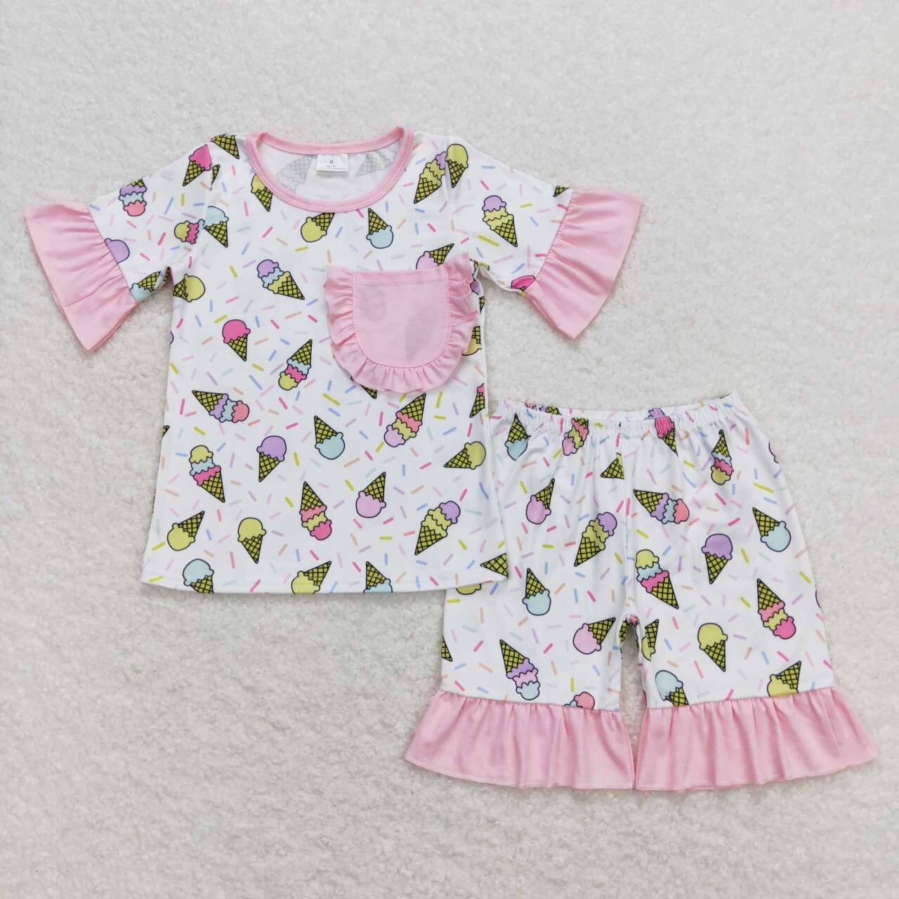 girl summer ice cream white pajama set