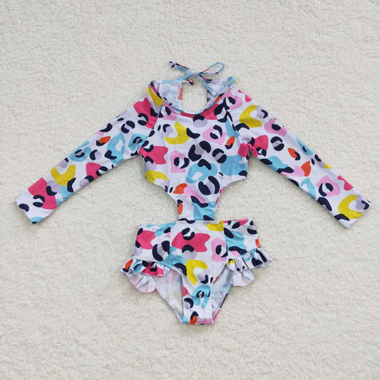 1pcs rainbow leopard kids girls swimsuit