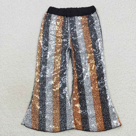 Silver gray golden stripe sequins pants girl Christmas trousers