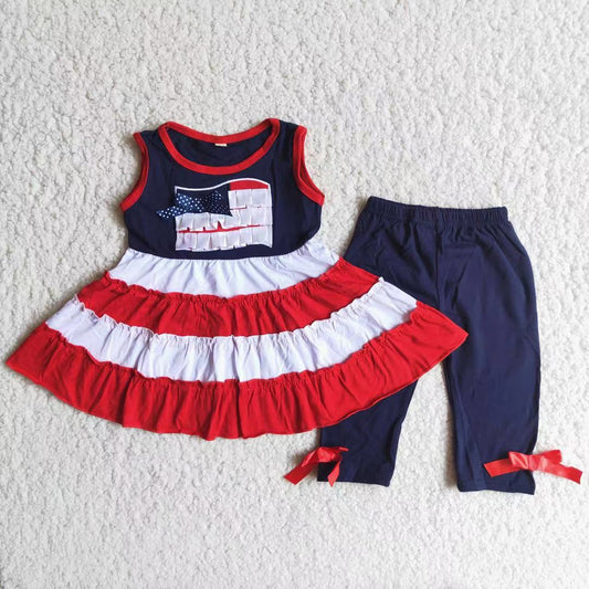 girl patriotic clothes red white blue capris set