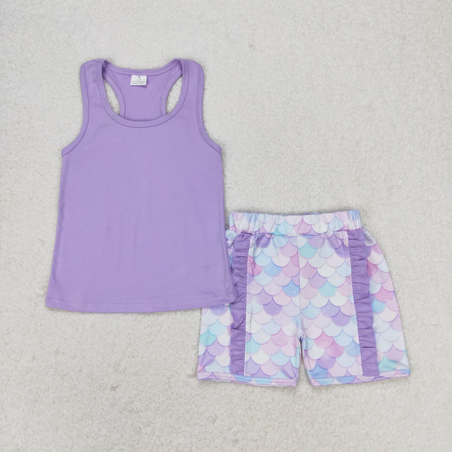 purple tank top mermaid shorts set girl summer clothing