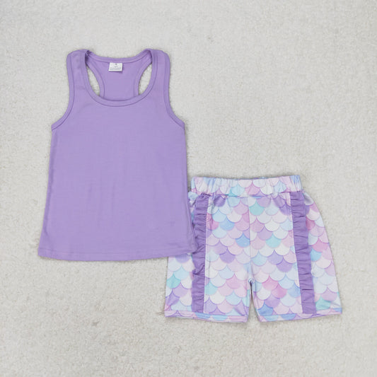 purple tank top mermaid shorts set girl summer clothing