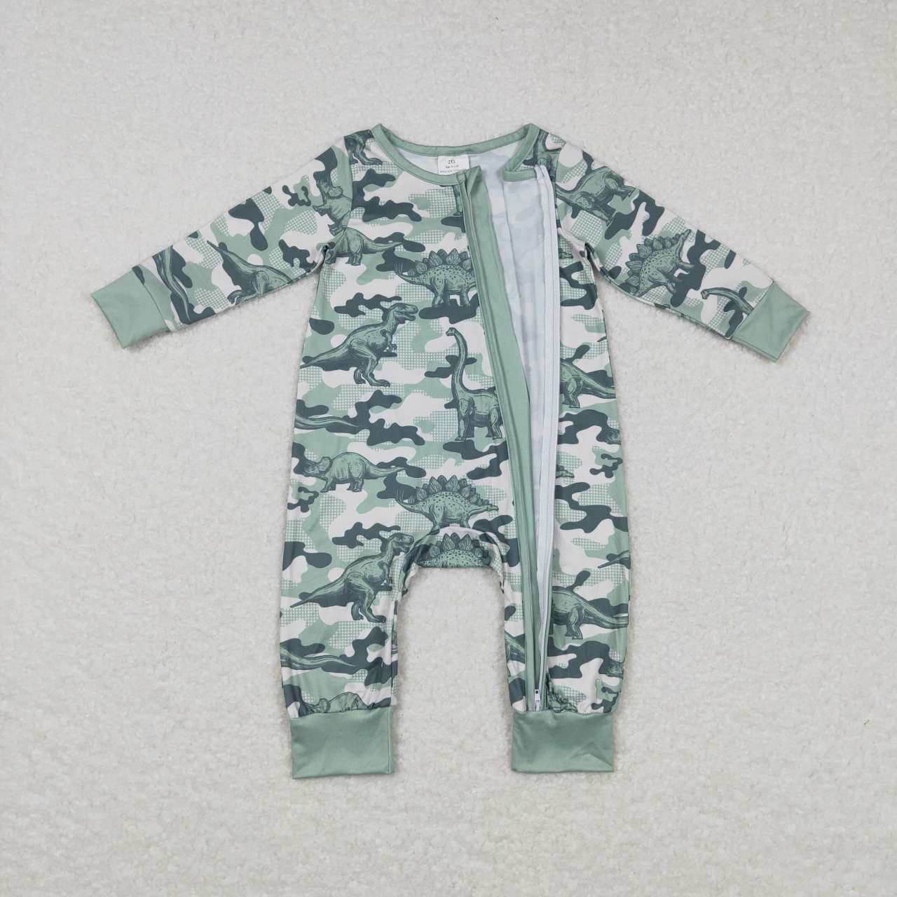 camo dinosaur baby boy zip sleeper