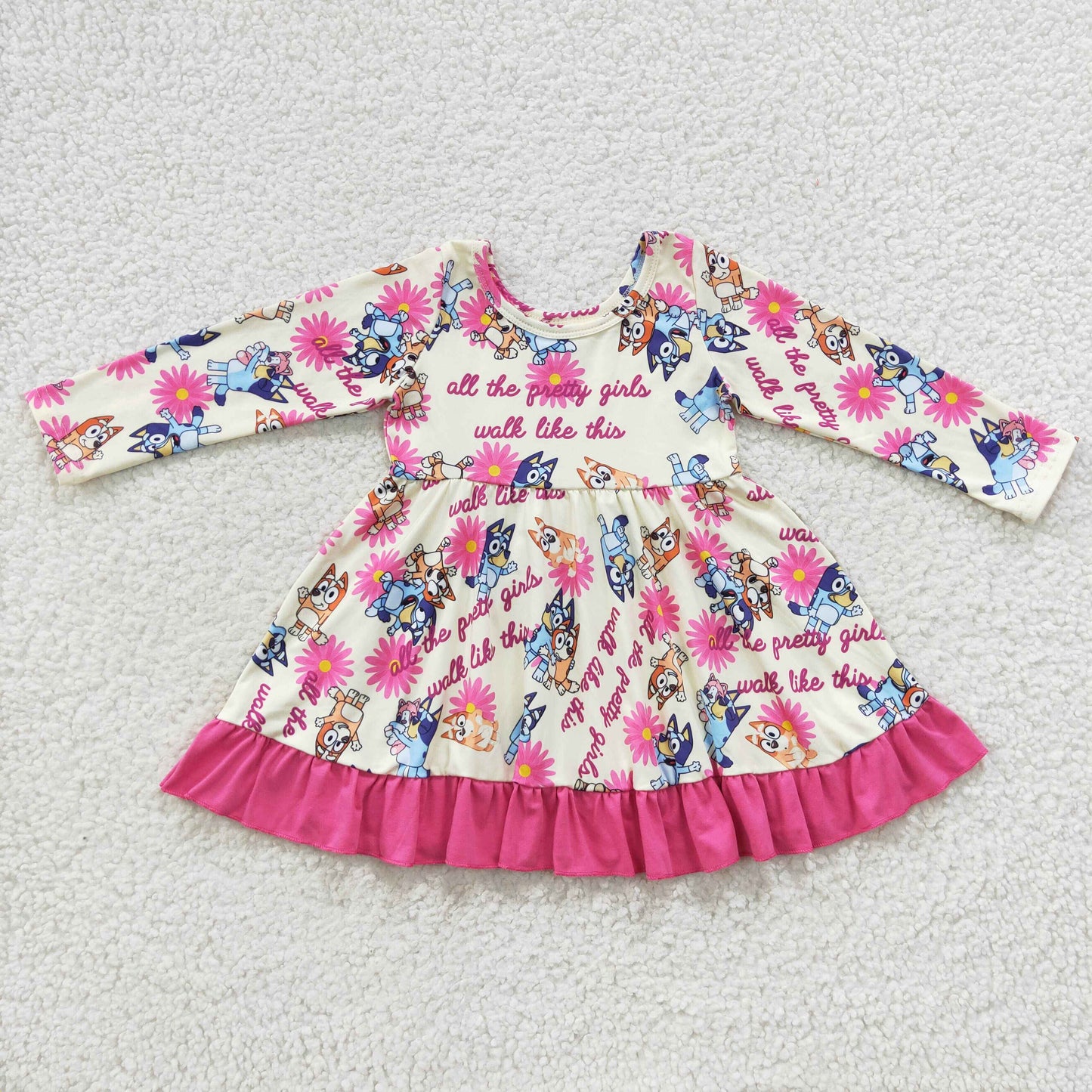 Long sleeve pink floral bluet ruffle dress