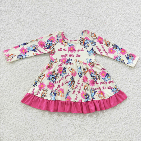 Long sleeve pink floral bluet ruffle dress