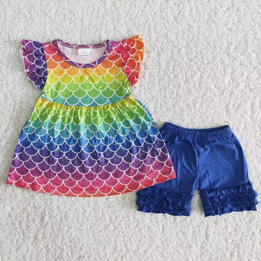 rainbow mermaid shorts set girl summer outfit