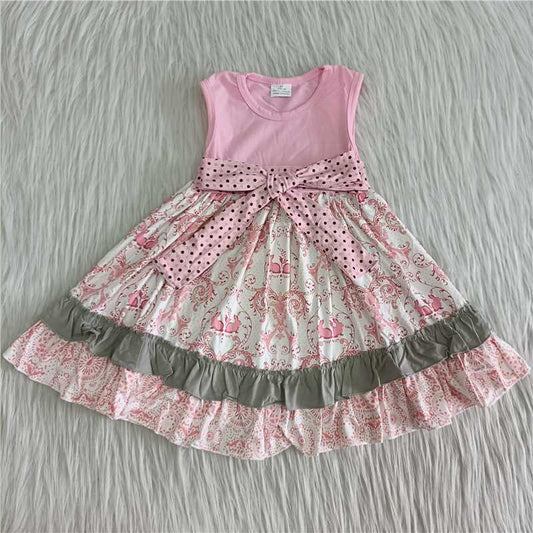 girl pink sleeveless easter rabbit twirl dress