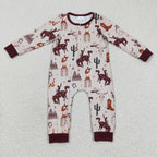 western rodeo brown baby boy zipper romper