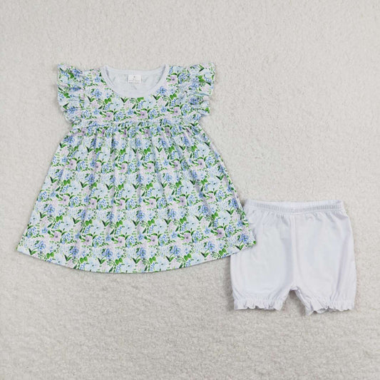 flutter set flower tunic, cotton white shorts set