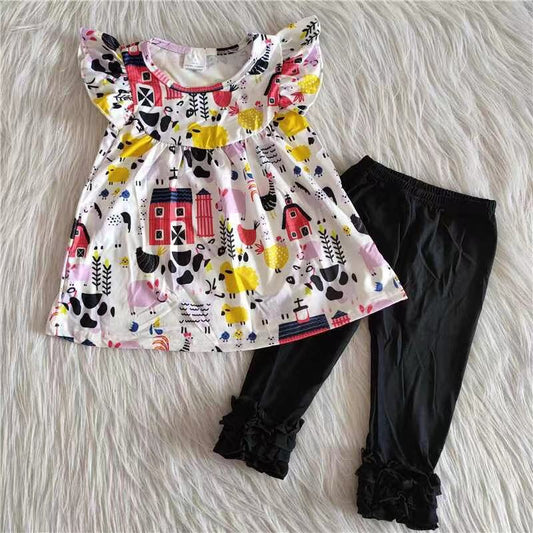 kids farm life black icing pants set