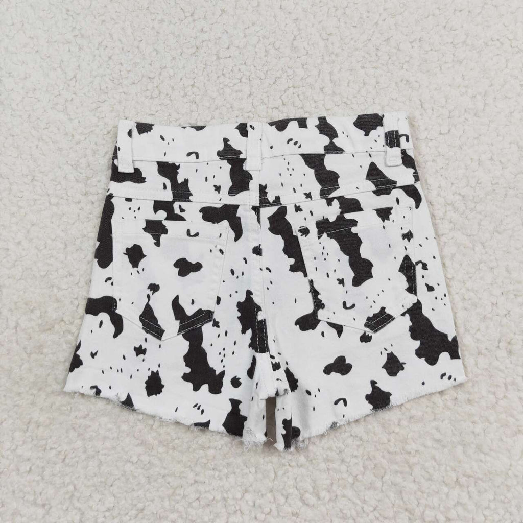 western girl cow print denim shorts