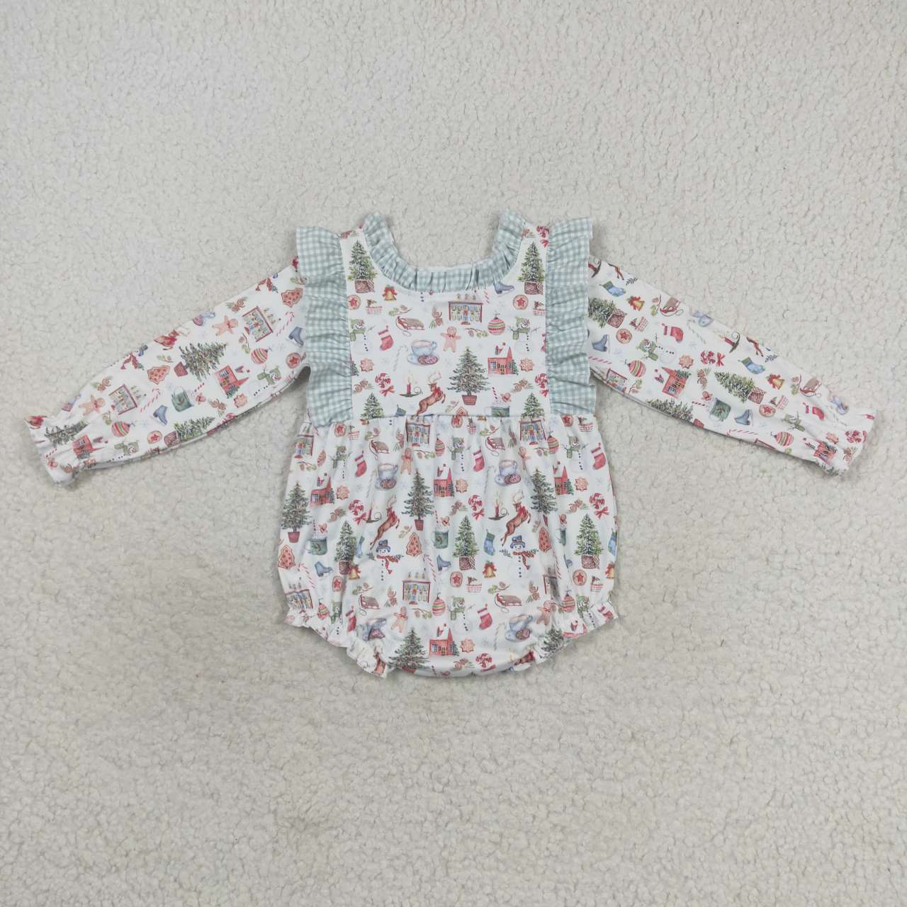 plaid ruffle christmas embroidery romper