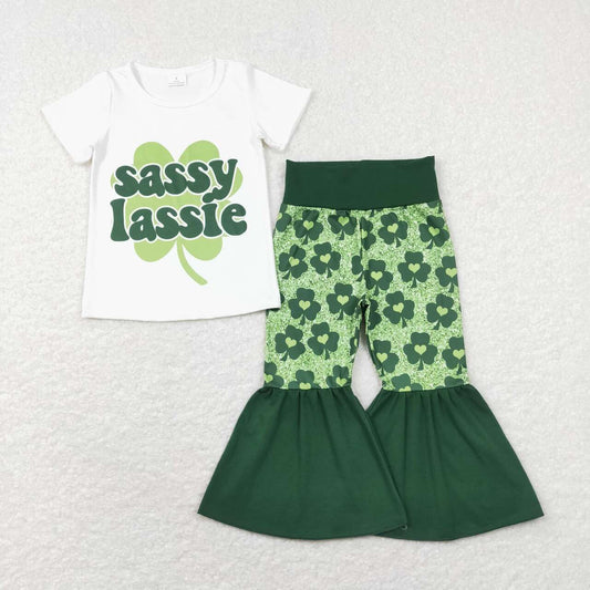 girl sassy lassie four-leaf grass bell bottom st patrick clothes