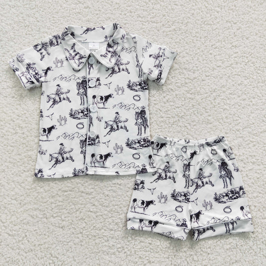 rodeo horse ride white boys shorts pajama outfit