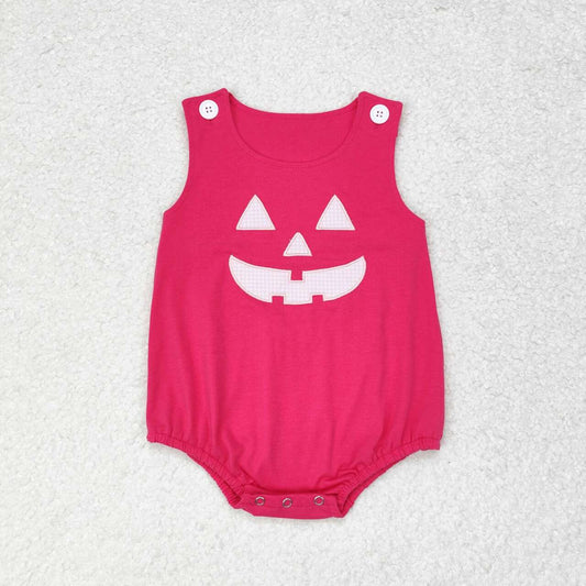 pumpkin face embroidery hot pink tank bubble girl