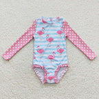 kids little girl pink flamingo rash guard swimsuit