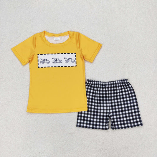 car print shirt lattice shorts set boy