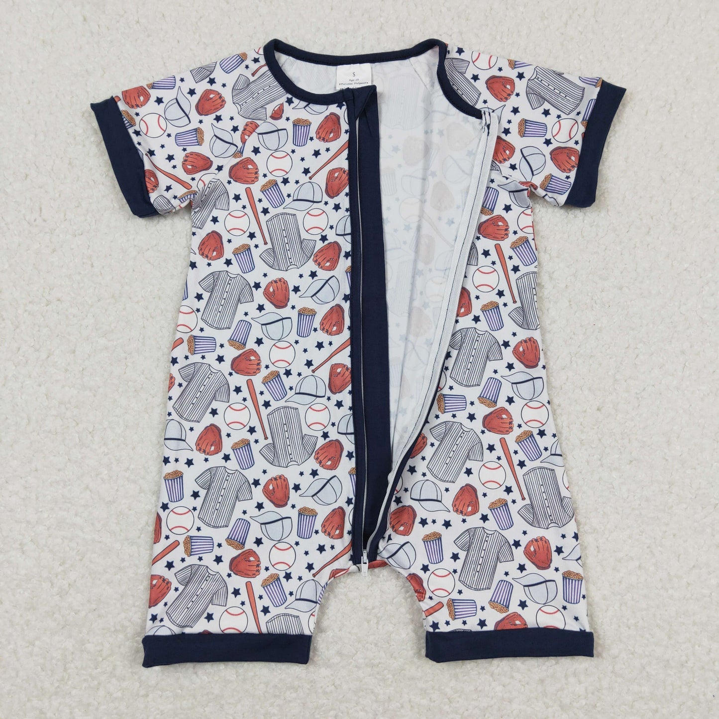 baby boy short sleeve baseball zip romper