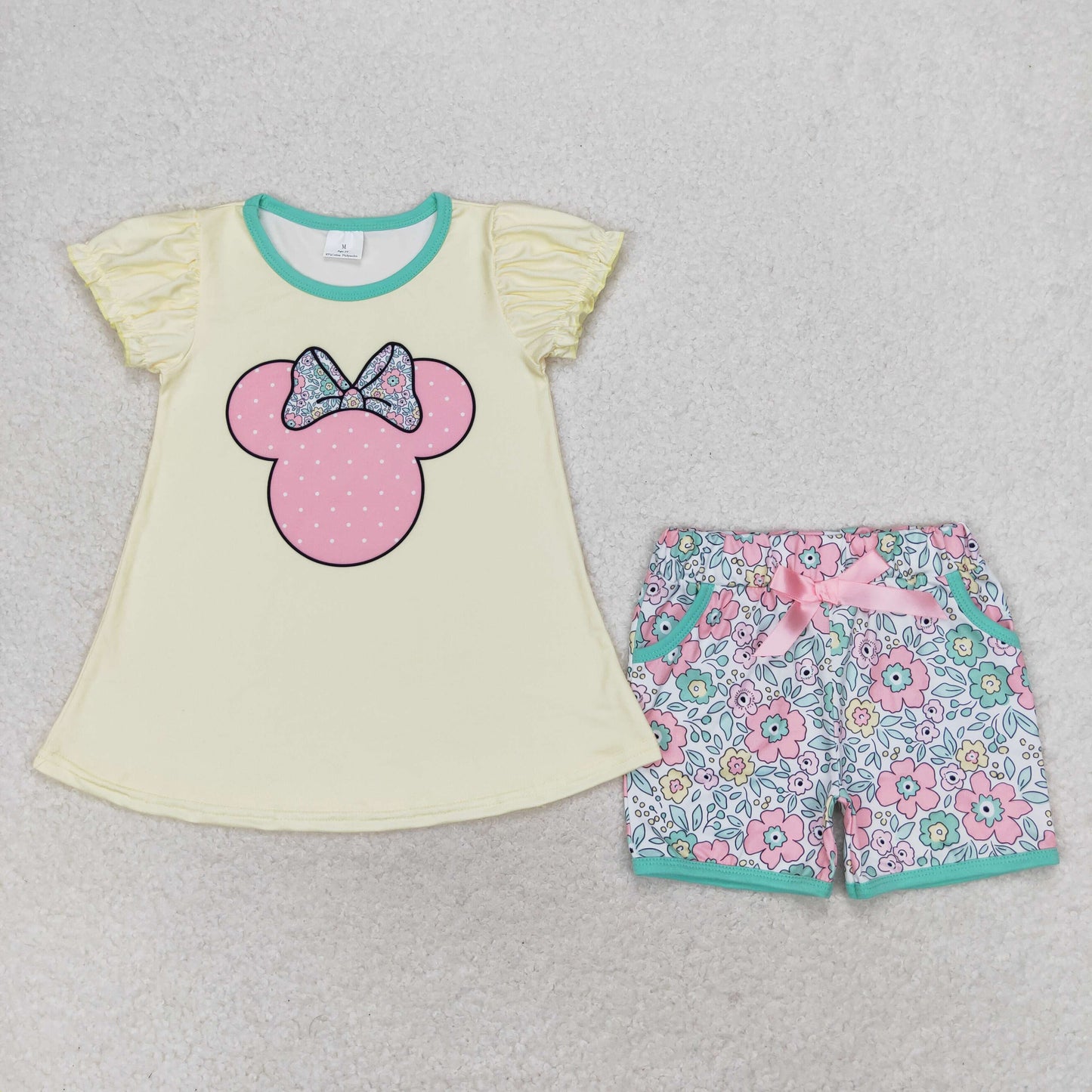 cartoon print tunic floral pocket shorts set girl