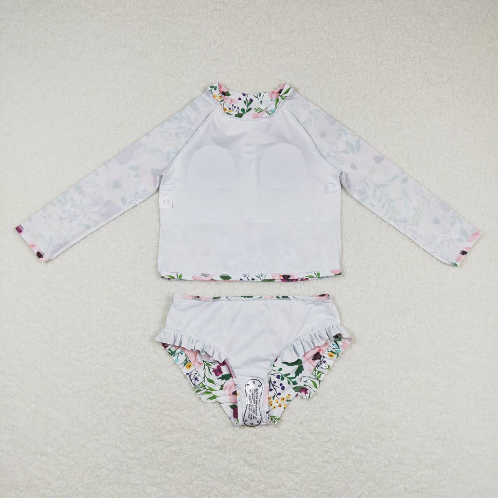 toddler girl 2pcs long sleeved floral swimsuit