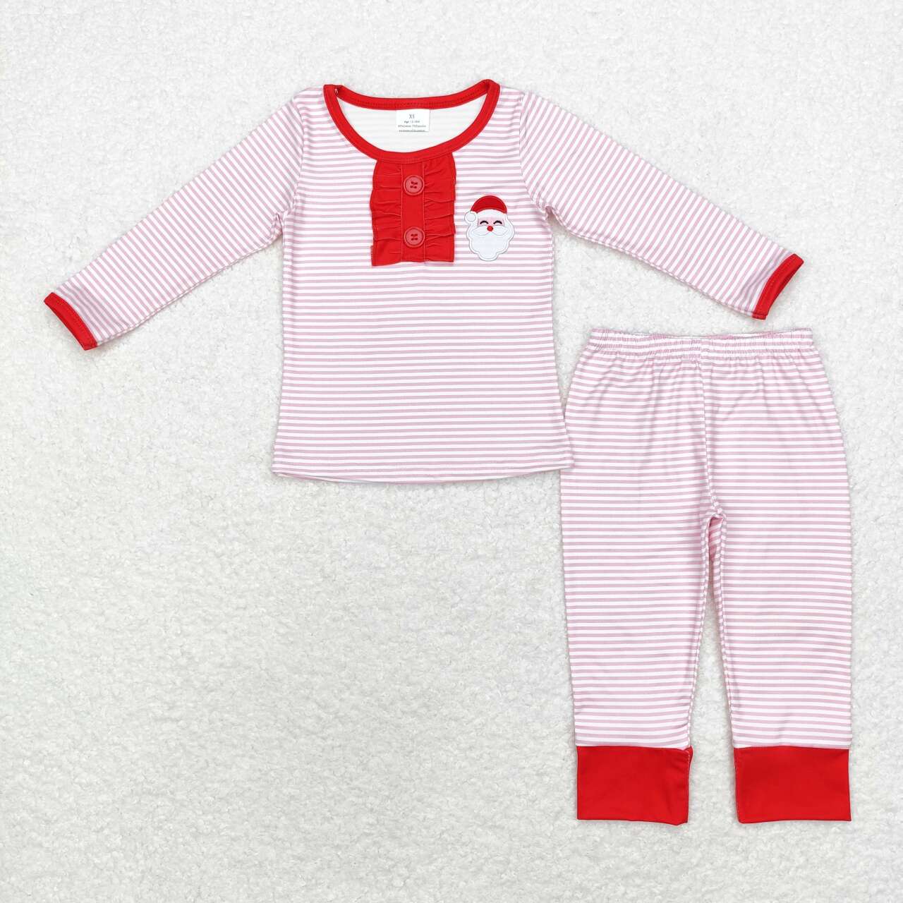 pink stripes santa embroidered pajama set