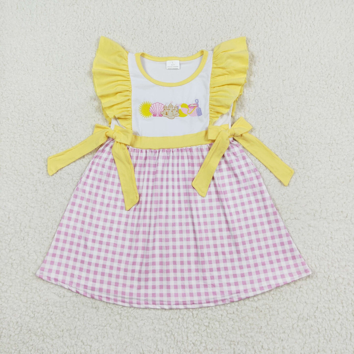 plaid beach fun castle embroidery bow dress