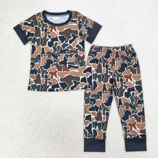 short sleeve green camo pajama set boy