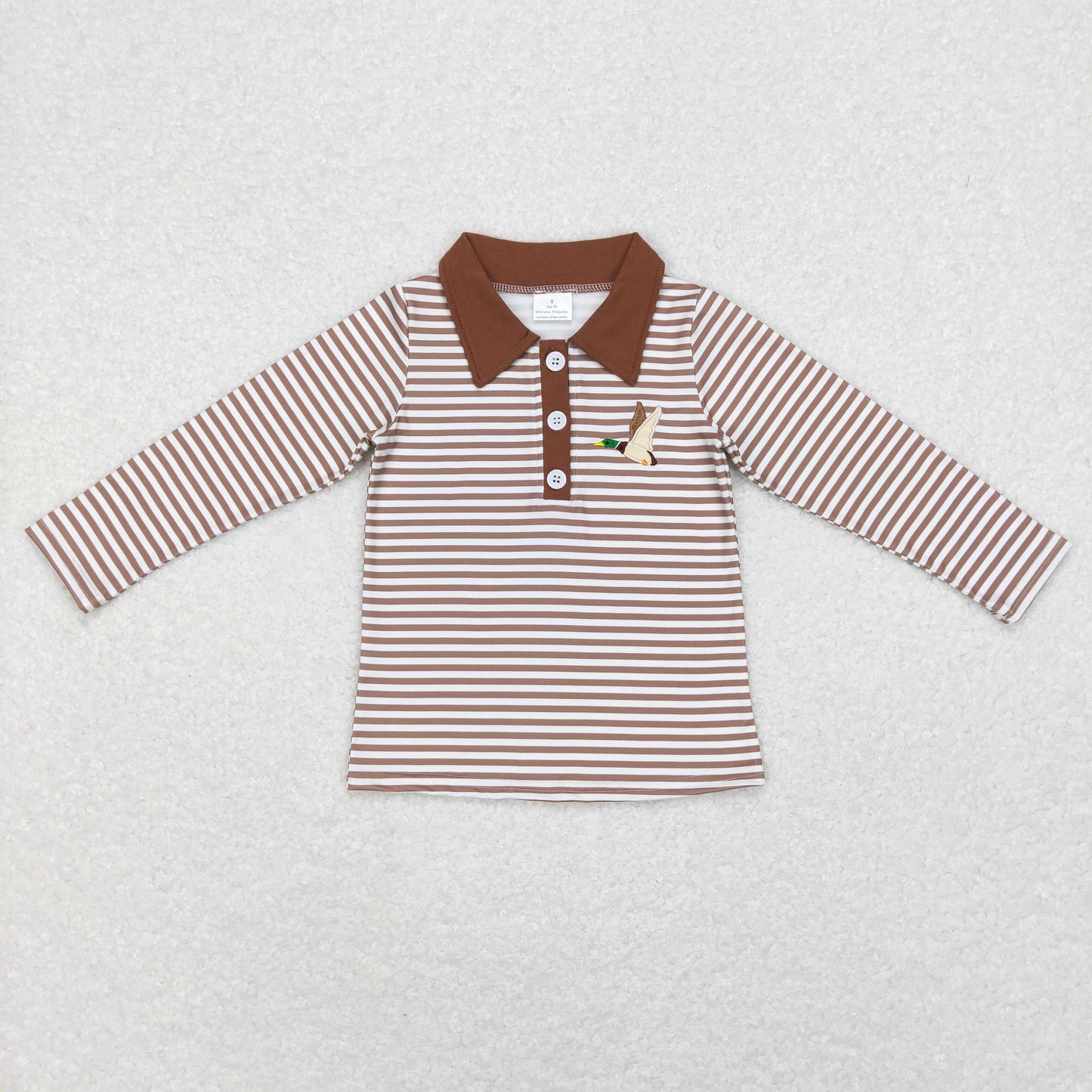 little boy brown stripe duck embroidery polo pullover